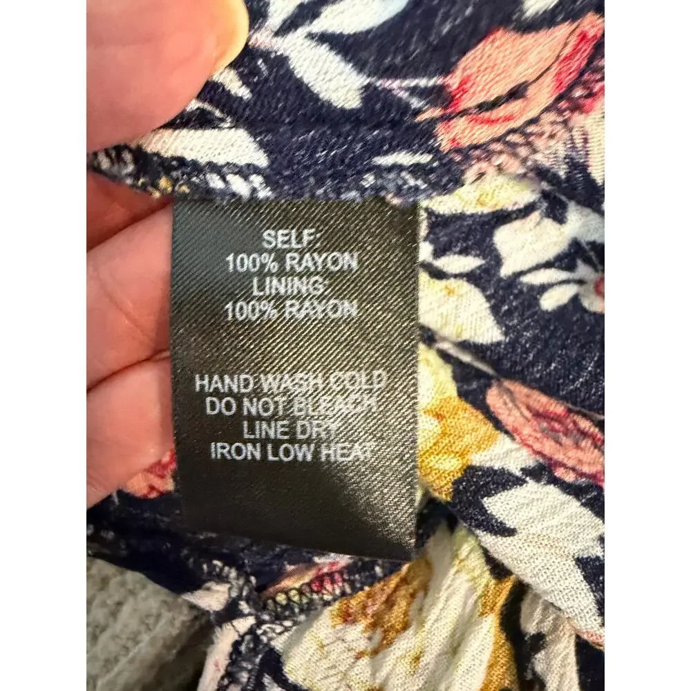 Lulus Navy Floral Maxi Dress M Sleeveless V-Neck Back Zip Side Slit Wedding